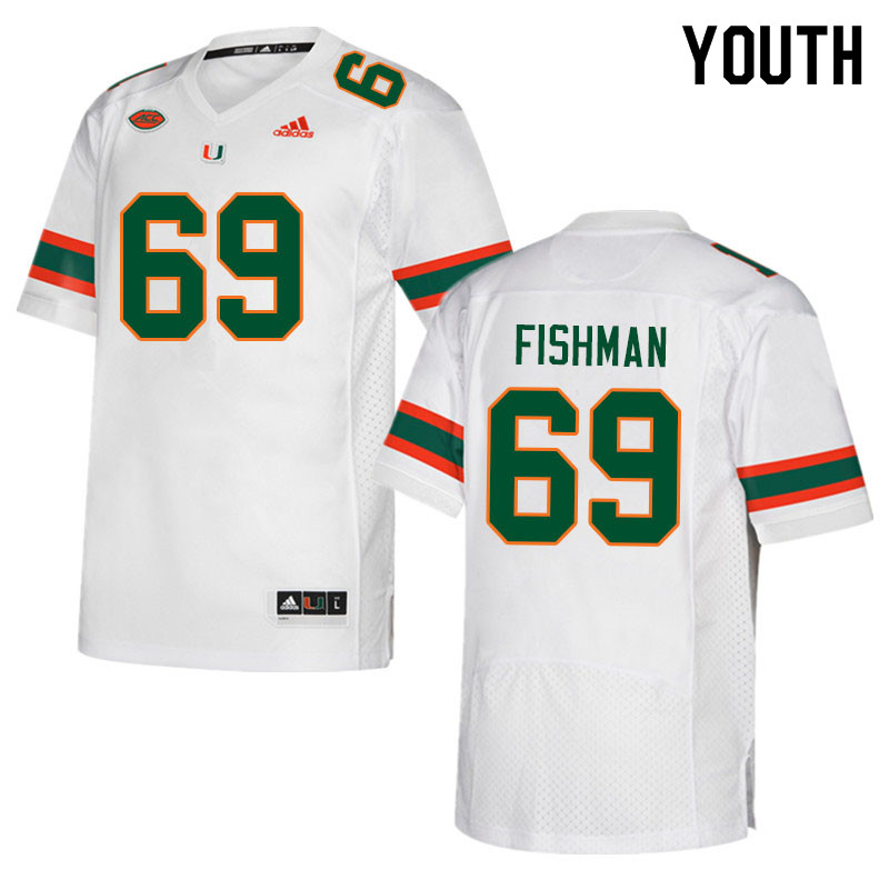 Youth #69 Sam Fishman Miami Hurricanes College Football Jerseys Sale-White - Click Image to Close